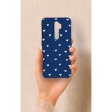 Vip Case Oppo A9 2020 ile Uyumlu Mini Beyaz Kalp Lacivert Desenli Silikon Kılıf