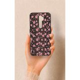 Vip Case Oppo A9 2020 ile Uyumlu Mini Pembe Çiçek Desenli Silikon Kılıf, Siyah