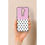 Vip Case Oppo A9 2020 ile Uyumlu Pembe Çizgili Puantiye Desenli Silikon Kılıf