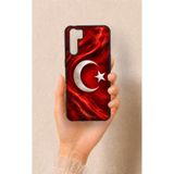 Vip Case Oppo A91 Uyumlu Türk Bayrağı Desenli Silikon Kılıf, Siyah