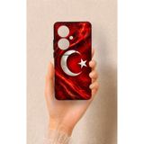 Vip Case Oppo Reno 11F Uyumlu Türk Bayrağı Desenli Silikon Kılıf, Siyah