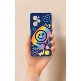 Vip Case Poco X5 Pro ile Uyumlu Happing Smile Desenli Silikon Kılıf, Lacivert