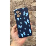 Vip Case POCO X5 PRO ile Uyumlu Mavi Kelebek Desenli Silikon Darbe Emici Rubber Kılıf