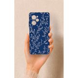 Vip Case Poco X5 Pro Uyumlu İnce Yaprak Dalı Desenli Silikon Kılıf, Lacivert