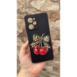 Vip Case POCO X5 PRO Uyumlu Kiraz Fiyonk Leopar Desenli Silikon Darbe Emici Rubber Kılıf, Siyah