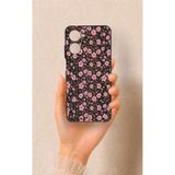 Vip Case Realme 10 Uyumlu Mini Pembe Çiçek Desenli Silikon Kılıf, Siyah