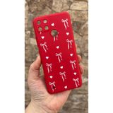 Vip Case Realme C21Y ve C25Y Uyumlu Kalpli Fiyonk Desenli Silikon Darbe Emici Kılıf, Kırmızı