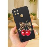 Vip Case Realme C21Y ve C25Y Uyumlu Kiraz Leopar Fiyonk Desenli Silikon Darbe Emici Kılıf, Siyah