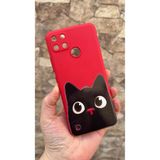 Vip Case Realme C21Y ve C25Y Uyumlu Sevimli Siyah Kedi Desenli Silikon Darbe Emici Kılıf, Kırmızı