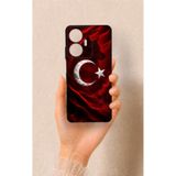 Vip Case Realme C55 Uyumlu Kurt Türk Bayrağı Desenli Silikon Kılıf, Siyah