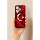 Vip Case Redmi 13 4G ile Uyumlu Türk Bayrağı Desenli Silikon Kılıf, Siyah
