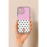 Vip Case Reeder S23 Pro Max Uyumlu Pembe Çizgili Puantiye Desenli Silikon Kılıf