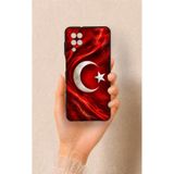Vip Case Samsung A12 Uyumlu Türk Bayrağı Desenli Silikon Kılıf, Siyah