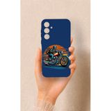 Vip Case Samsung A35 Uyumlu Moto Rider Desenli Silikon Kılıf, Lacivert