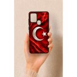 Vip Case Samsung Galaxy A21s ile Uyumlu Türk Bayrağı Desenli Silikon Kılıf, Siyah