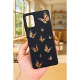 Vip Case Samsung Galaxy A71 ile Uyumlu, Turuncu Kelebek Desenli, Silikon, Darbe Emici Rubber Kılıf, Siyah