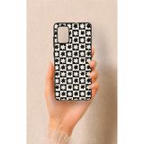 Vip Case Samsung Galaxy A71 Uyumlu Çiçek Motifli Dama Desenli Silikon Kılıf, Siyah