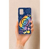 Vip Case Samsung Galaxy A71 Uyumlu Happing Smile Desenli Silikon Kılıf, Lacivert