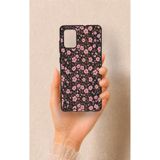 Vip Case Samsung Galaxy A71 Uyumlu Mini Pembe Çiçek Desenli Silikon Kılıf, Siyah