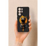 Vip Case Samsung Galaxy S21 Ultra ile Uyumlu Mısırlı Kedi Tanrısı Desenli Silikon Kılıf, Siyah