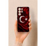 Vip Case Samsung Galaxy S21 Ultra Uyumlu Kurt Türk Bayrağı Desenli Silikon Kılıf, Siyah