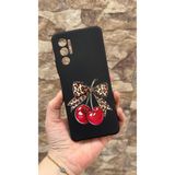 Vip Case Tecno Pova 3 Uyumlu Kiraz Fiyonk Leopar Desenli Silikon Darbe Emici Rubber Kılıf, Siyah