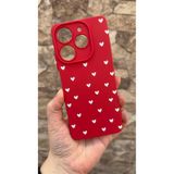 Vip Case Tecno Spark 10 PRO ile Uyumlu, Mini Beyaz Kalp Desenli, Silikon, Darbe Emici, Rubber Kılıf, Kırmızı