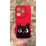 Vip Case Tecno Spark 10 PRO ile Uyumlu Sevimli Siyah Kedi Desenli Silikon Darbe Emici Kılıf, Kırmızı