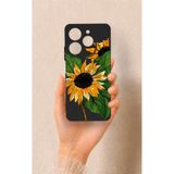 Vip Case Tecno Spark 10 Pro Uyumlu Ayçiçeği Desenli Silikon Kılıf, Siyah