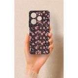 Vip Case Tecno Spark 10 Pro Uyumlu Mini Pembe Çiçek Desenli Silikon Kılıf, Siyah