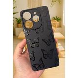 Vip Case Tecno Spark 10 Pro Uyumlu Siyah Kelebek Desenli Silikon Darbe Emici Rubber Kılıf