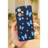 Vip Case Xiaomi Redmi Note 12 Pro 5G ile Uyumlu, Mavi Kelebek Desenli, Silikon, Darbe Emici Rubber Kılıf