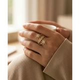 Vip Çelik Vintage Kadın Yüzük 14K Altın Kaplama Gold Renk Güneş Model Zirkon Taş Ayarlanabilir