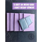 VİP GİFT 5 Adet Suni Deri Menü Kabı Yemek Menüsü Restaurant Cafe Otel Menü A4 Mor 1 Adet Hesap Sümeni Hediye - Tekli - Renkli