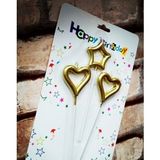VIP GOLD HEART CANDLE 2 ADET METALİK GOLD KALPLİ PASTA MUMU 1 ADET YILDIZ MUM KALPLİ DOĞUM GÜNÜ MUMU