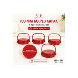 Vip Home Concept 100 mm Plastik Kulplu Kavanoz Kapağı Kırmızı Taşıma Saplı 5 Adet