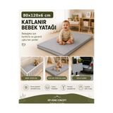 Vip Home Concept Katlanır Çocuk Yatağı Sünger Yer Yatağı Oyun Minderi Taşınabilir 80x120x6 cm-GRİ