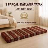 Vip Home Concept Katlanır Sünger Yer Yatağı 70X180X10 cm Taşıma Kulplu Fermuarlı Misafir Yatağı – Şark Desen - 70 x 180 cm