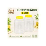 Vip Home Concept Market Ürünleri 5 Litre Geniş Ağızlı PET Kavanoz Sarı Vidalı Kapaklı Turşu Zeytin Saklama Kabı 2 Adet