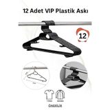 Vip Home Concept Market Ürünleri Siyah Plastik Elbise Kıyafet Askısı 12 ADET Plastik Elbise Askısı Siyah VIP