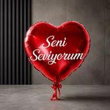 VIP KALİTE 19 ADET SENİ SEVİYORUM KIRMIZI KALPLİ FOLYO BALON 46 CM ŞİŞER PARLAK METALİK KALPLİ BALON