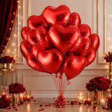 VIP KALİTE 46 CM ŞİŞER 16 ADET PARLAK METALİK KIRMIZI KALPLİ FOLYO BALON KIRMIZI KALPLİ BALON 46 CM