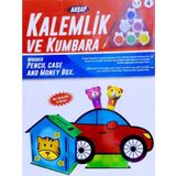 Vıp Kalite Maket Ahşap Kalemlik Ahşap Kumbara Seti 6 Akrilik Boya Seti Ahşap Arabalı Kalemlik