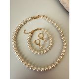 Vip Kalite Pirinç Üzeri Altın Kaplama A++ 7-8 mm Tatlı Su İncisi Set (Gold)
