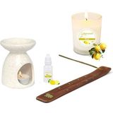 VİP Limon Kokulu Set Krem Buhurdanlık Tütsü ve Mum