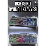 Vip Marketim Vipmarketim LED Işıklı Oyuncu Klavye USB Girişli Rgb Işıklı Q Klavye Mouse Hediyeli