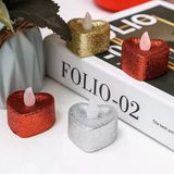 Vıp Özel Tasarım 24 Adet Simli Kalpli Renkli Led Işıklı Mum Gold Gümüş Kırmızı Kalpli Tea Light Mum