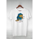 Vip Tasarım T-Shirt Oversize Beyaz Uyku Tulumlu Garfıeld Illustrasyon Çizim Tshirt