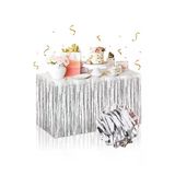 Vipfoni Kendinden Yapışkanlı Gümüş Metalize Püsküllü Masa Eteği – 75 X 275 Cm