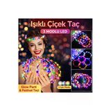 Vipfoni Renkli Led Çiçek Taç – 3 Işık Modlu Glow Parti Tacı